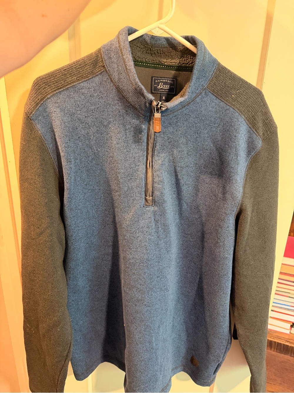 G.H. Bass & Co. Blue Body with Gray Sleeves Half-Zip Sweater